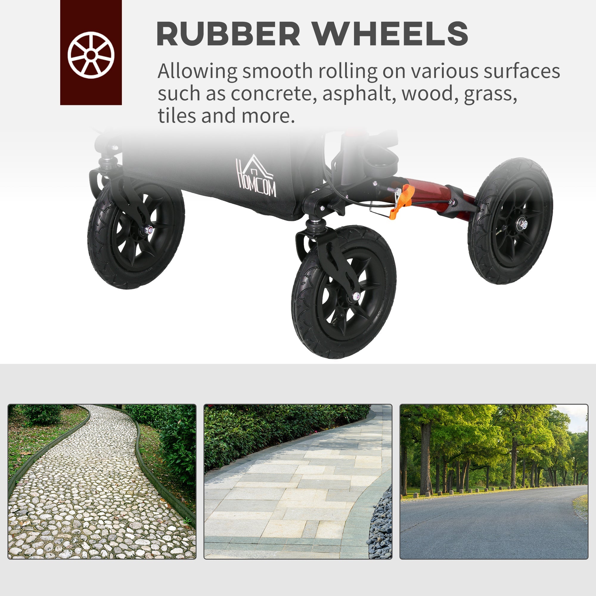 HOMCOM Rollator Walker for Seniors Adjustable Seat & Handle Folding Aluminum Frame Rubber Wheels Storage Bag Vibrant Red