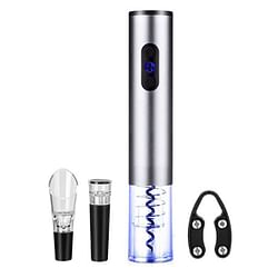 Brentwood Electric Wine Bottle Opener with Foil Cutter, Vacuum Stopper, and Aerator Pourer in Silver - Free Shipping