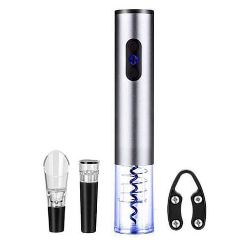 Brentwood Electric Wine Bottle Opener with Foil Cutter, Vacuum Stopper, and Aerator Pourer in Silver - Free Shipping