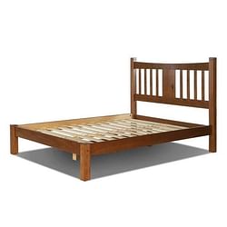 King Farmhouse Style Solid Wood Platform Bed Frame with Headboard in Walnut - Free Shipping