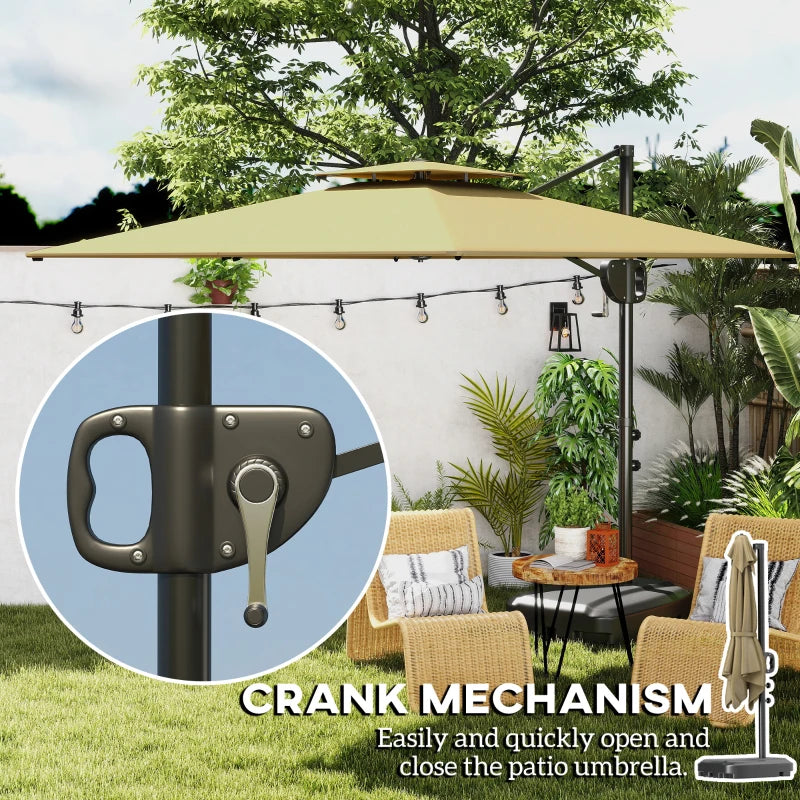 Square Cantilever Patio Umbrella, Double Top Patio Hanging Offset Umbrella with Crank & Tilt, 8' x 9', khaki