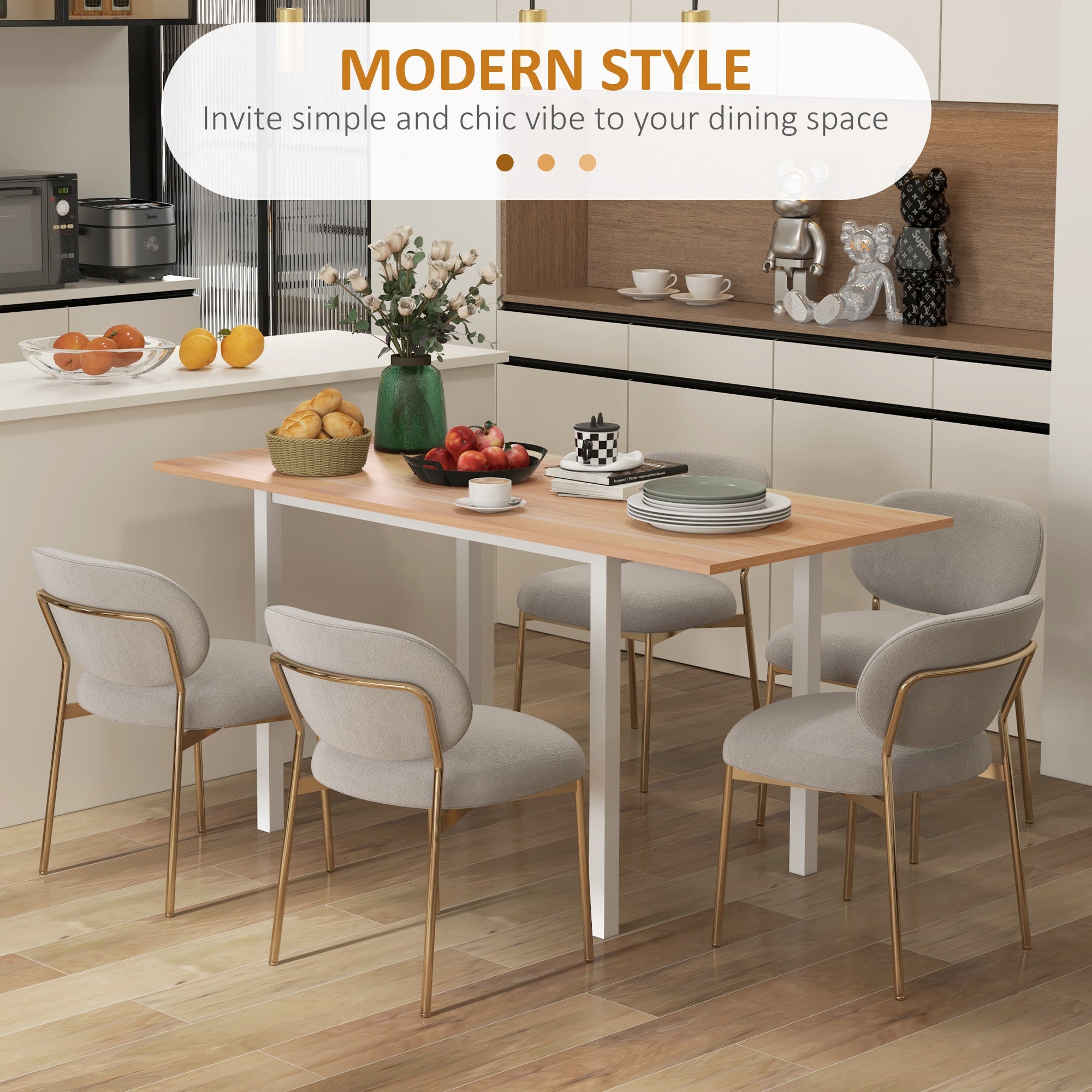 HOMCOM Space Saving Extendable Dining Table for 6 with Drop Leaf Folding Feature in Natural Perfect for Any Home