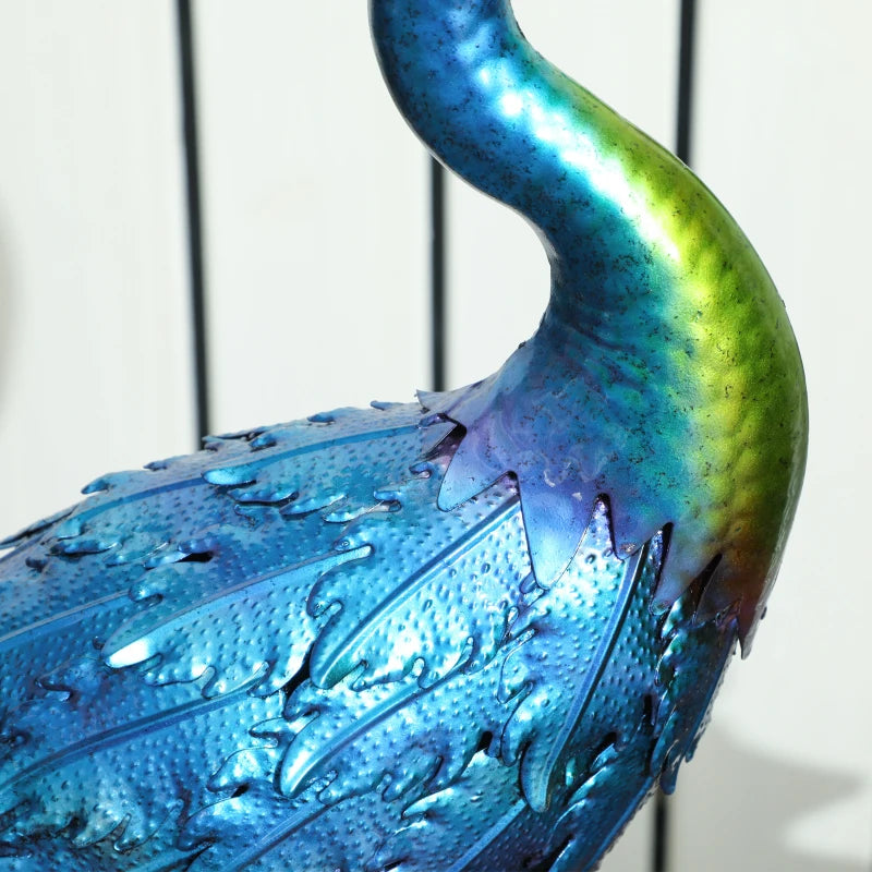 Peacock Garden Statue, 32.7" Standing Lawn Ornament Bird Statue with Stakes for Lawn Navy Blue
