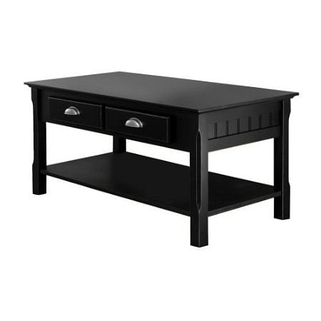 Country Style Black Wood Coffee Table with 2 Storage Drawers - Free Shipping