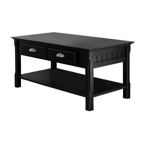 Country Style Black Wood Coffee Table with 2 Storage Drawers - Free Shipping