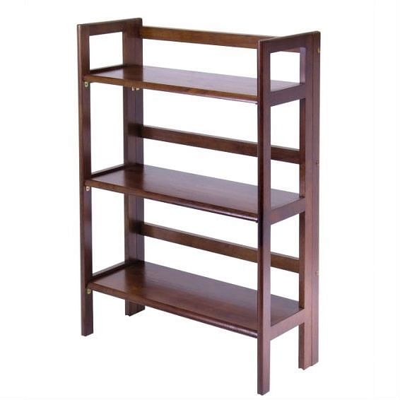 3-Shelf Stackable Folding Bookcase in Distressed Walnut Finish - Free Shipping