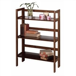 3-Shelf Stackable Folding Bookcase in Distressed Walnut Finish - Free Shipping