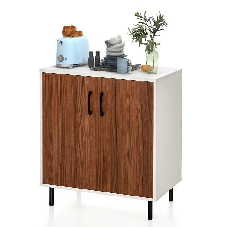 Modern White Brown Wood Dining Sideboard Buffet 2-Door Storage Cabinet - Free Shipping
