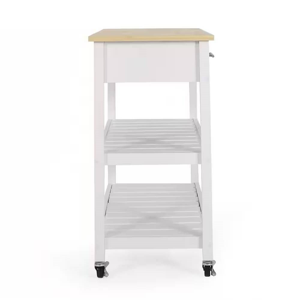Modern White Kitchen Island Cart with Wood Top 2 Drawers and 2 Bottom Shelves - Free Shipping