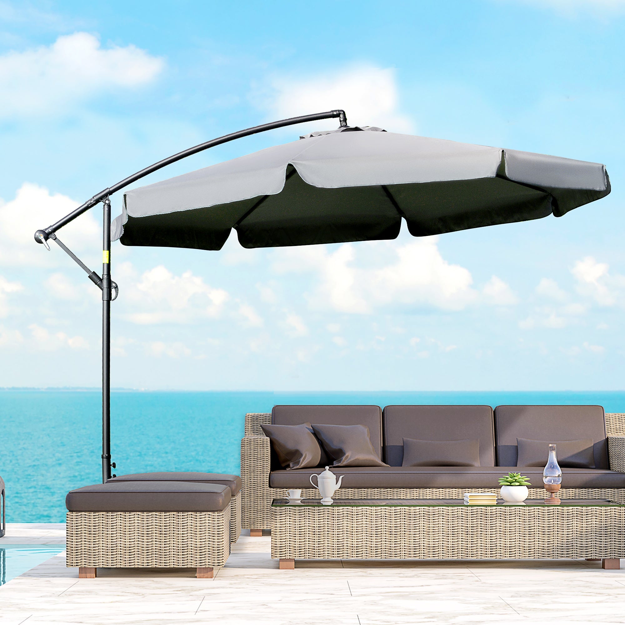 Outsunny Offset Patio Umbrella 11FT Cantilever Outdoor Umbrella with Easy Tilt Cross Base & 8 Ribs Dark Grey