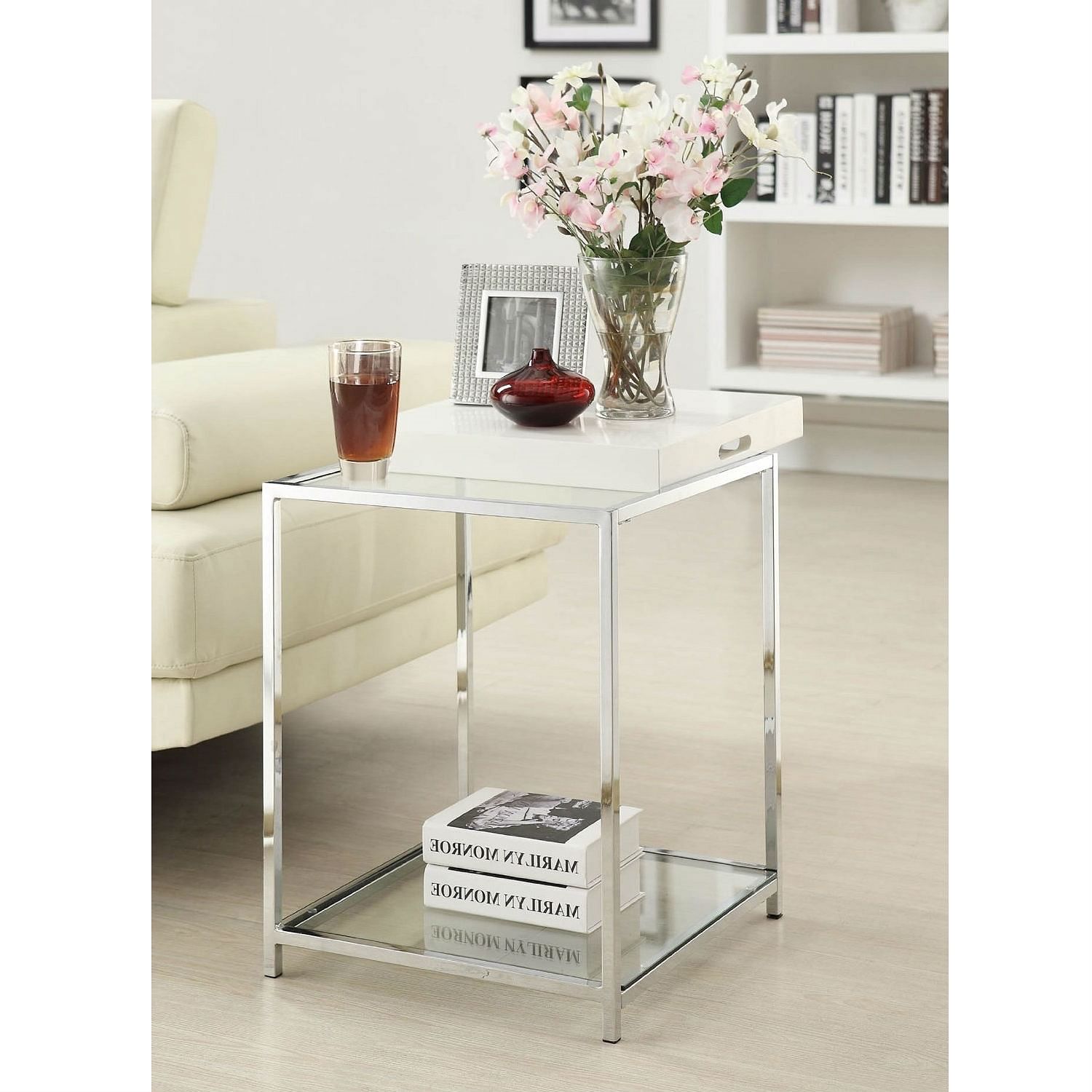 Modern Classic Metal End Table with White Removable Tray - Free Shipping
