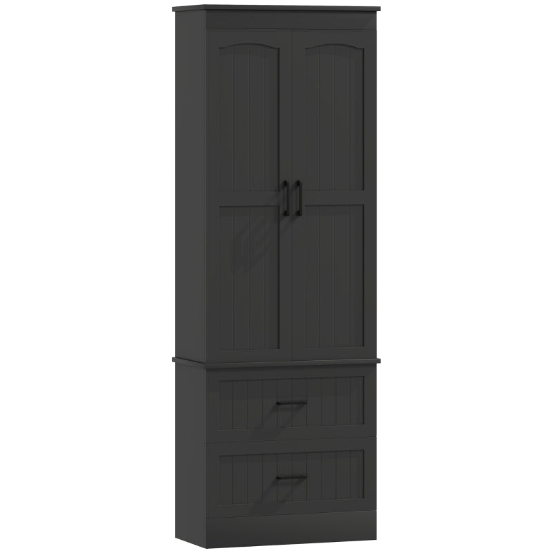 Tall Pantry Cabinet, 67" Kitchen Storage Cabinet with Adjustable Shelves and 2 Drawers for Kitchen, Dining Room, Black