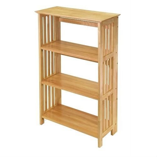 4-Shelf Wooden Folding Bookcase Storage Shelves in Natural Finish - Free Shipping