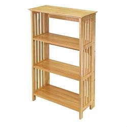 4-Shelf Wooden Folding Bookcase Storage Shelves in Natural Finish - Free Shipping