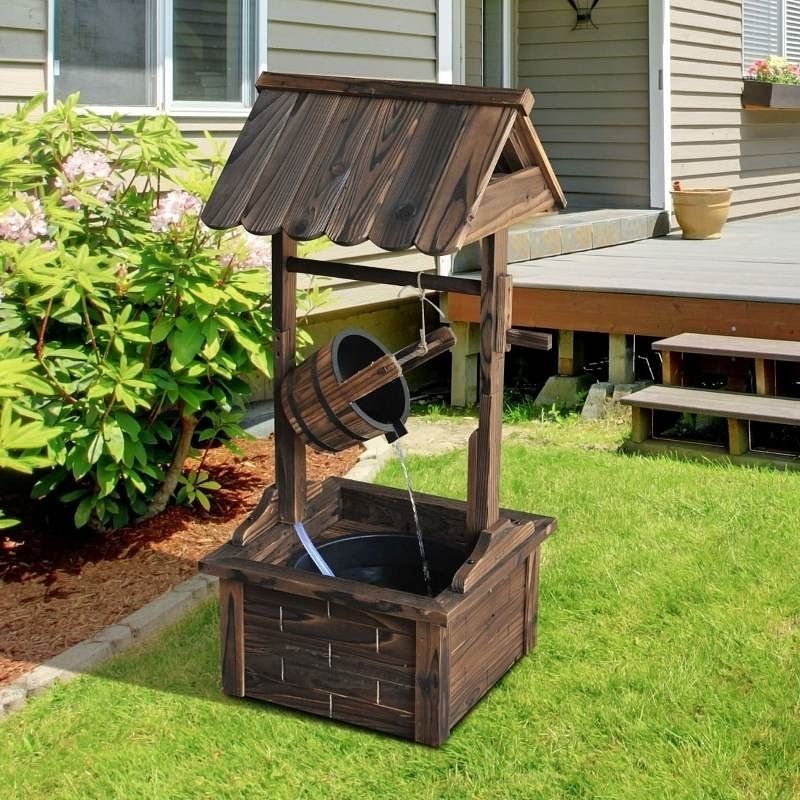 Outdoor Garden Solid Wood Wishing Well Water Fountain with Bucket and Pump - Free Shipping