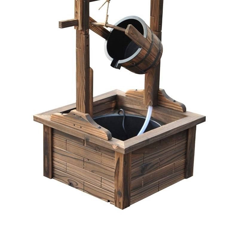 Outdoor Garden Solid Wood Wishing Well Water Fountain with Bucket and Pump - Free Shipping
