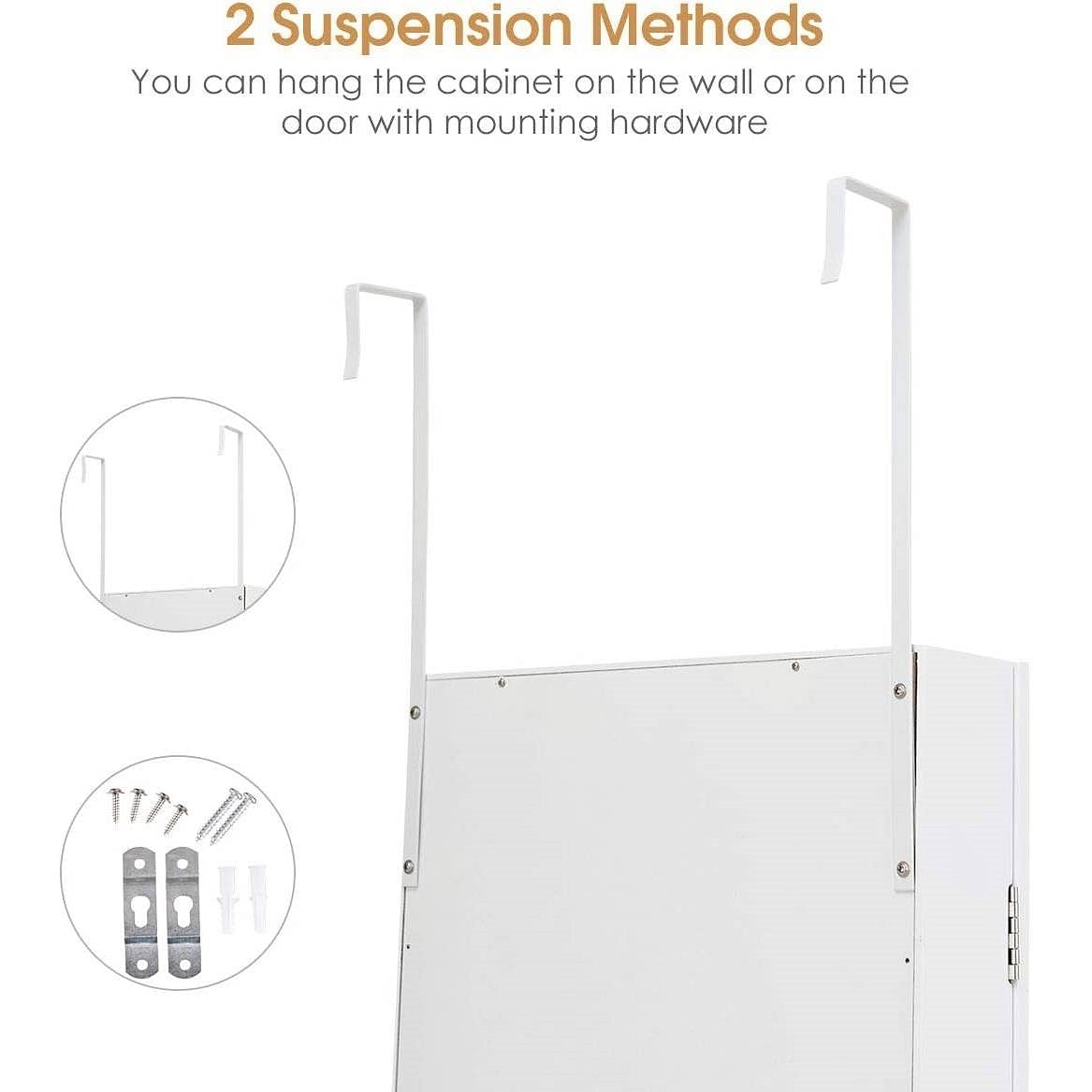 2-in-1 Wall or Door Mounted Jewelry Organizer Full Length Mirror in White - Free Shipping