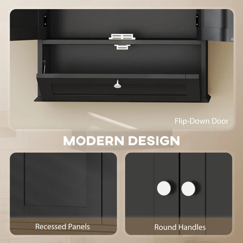 Medicine Cabinet with Adjustable Shelf, Bathroom Wall Cabinet Bathroom Cabinet with Recessed Panels, Black