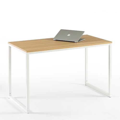 Modern Home Office Desk with White Metal Frame and Wood Table Top - Free Shipping