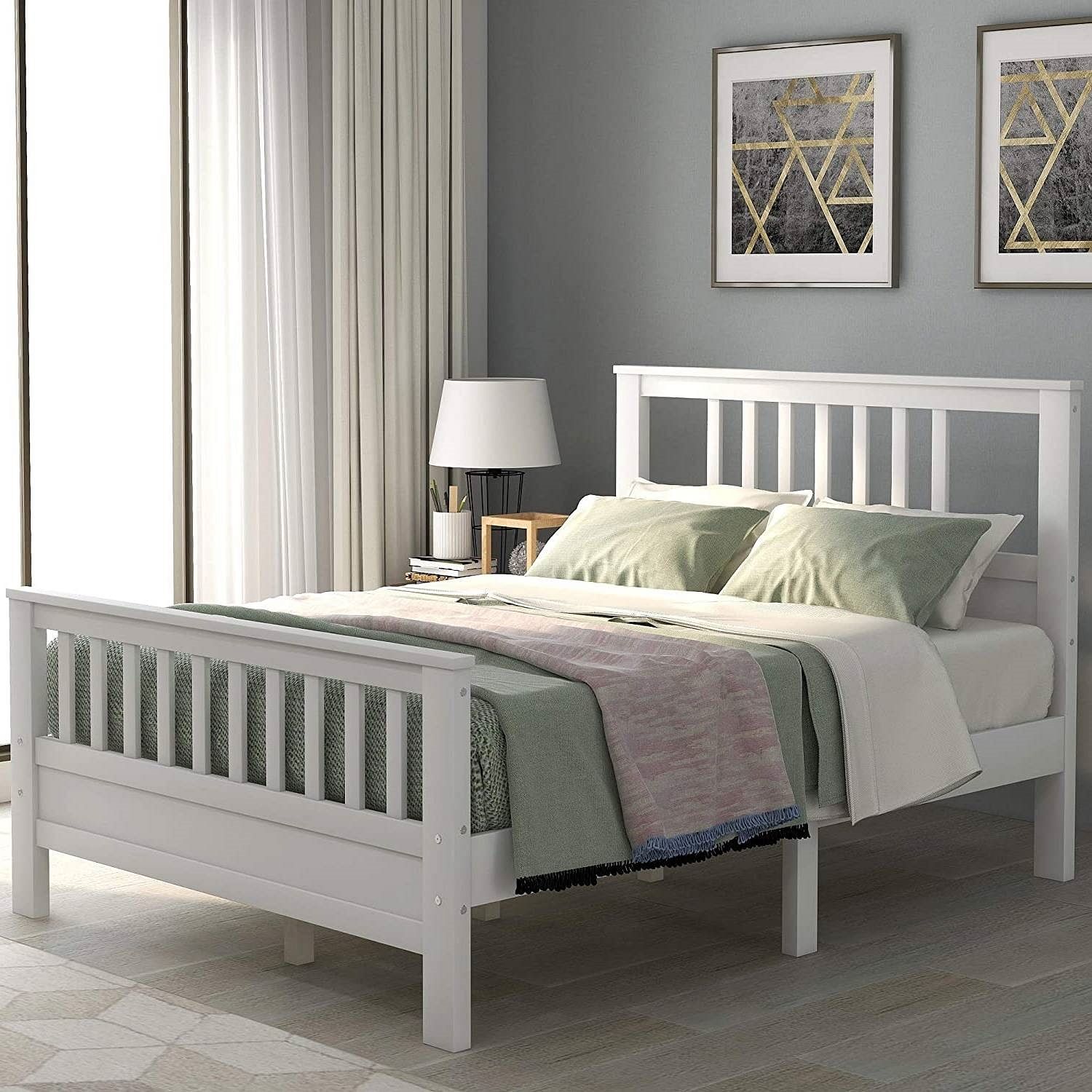 White Pine Wood Slatted Platform Headboard Footboard Full Size Bed - Free Shipping