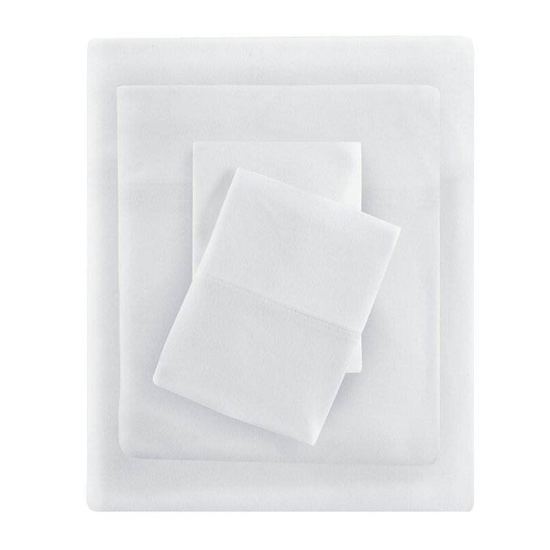 Full Size 4-Piece Cotton Blend Jersey Sheet Set in White - Free Shipping