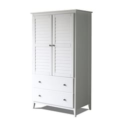 FarmHome Louvered Distressed White Solid Pine Armoire - Free Shipping