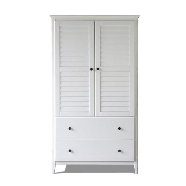 FarmHome Louvered Distressed White Solid Pine Armoire - Free Shipping