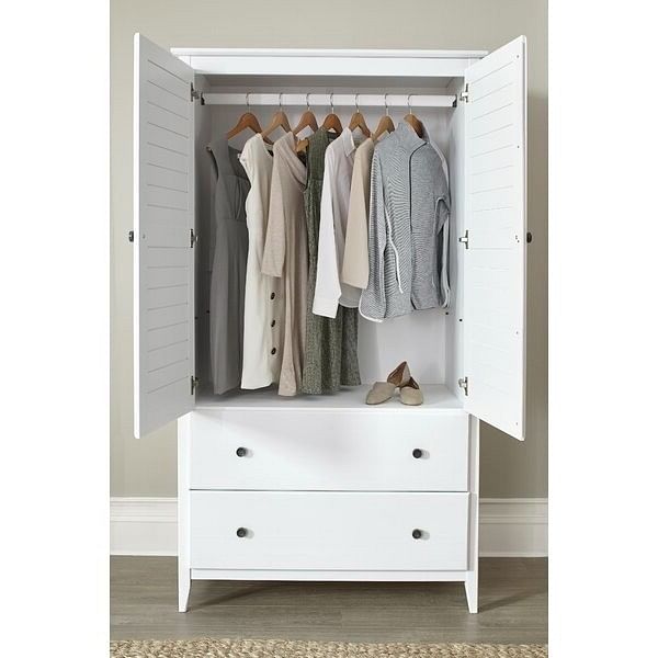 FarmHome Louvered Distressed White Solid Pine Armoire - Free Shipping