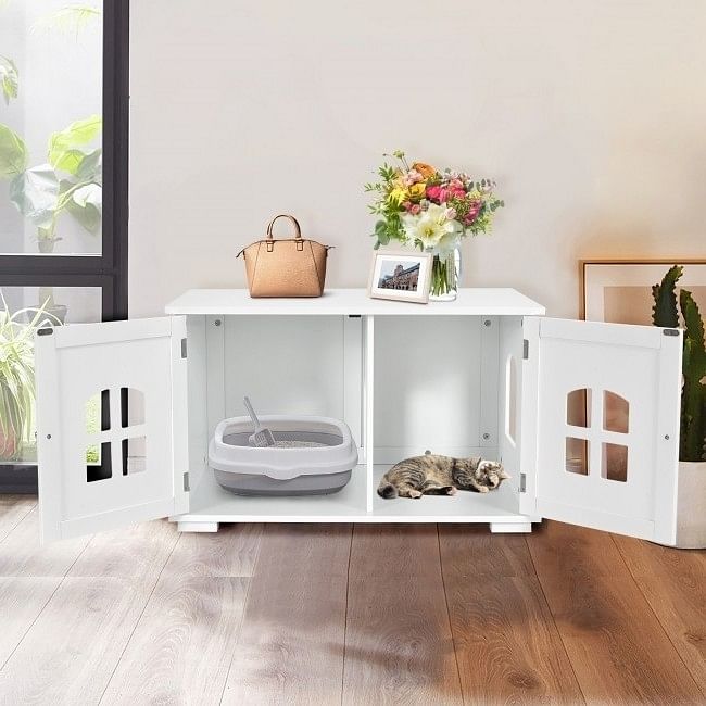 White Modern Large Ventilated Private Divider Cat Litter Box - Free Shipping
