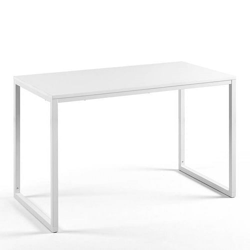 Modern Home Office Desk with White Metal Frame and Wood Top - Free Shipping