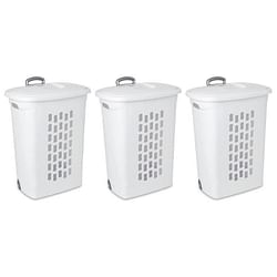 Set of 3 Laundry Hamper Dirty Clothes Baskets with Lids with Roller Wheels - Free Shipping