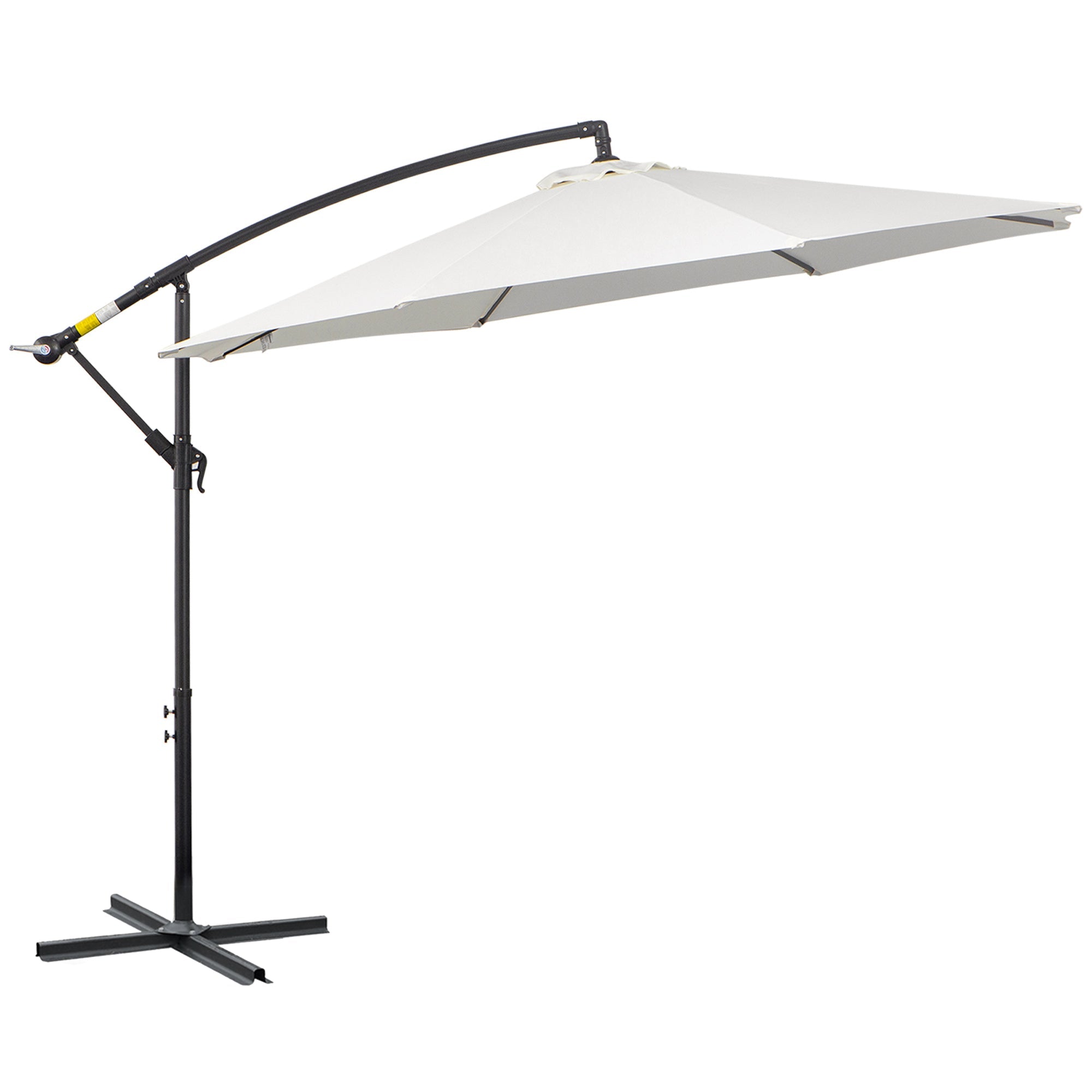 Outsunny 9.7ft Offset Patio Umbrella Cantilever Parasol with Crank Handle 8 Ribs and Cross Base for Outdoor Sun Shade Cream