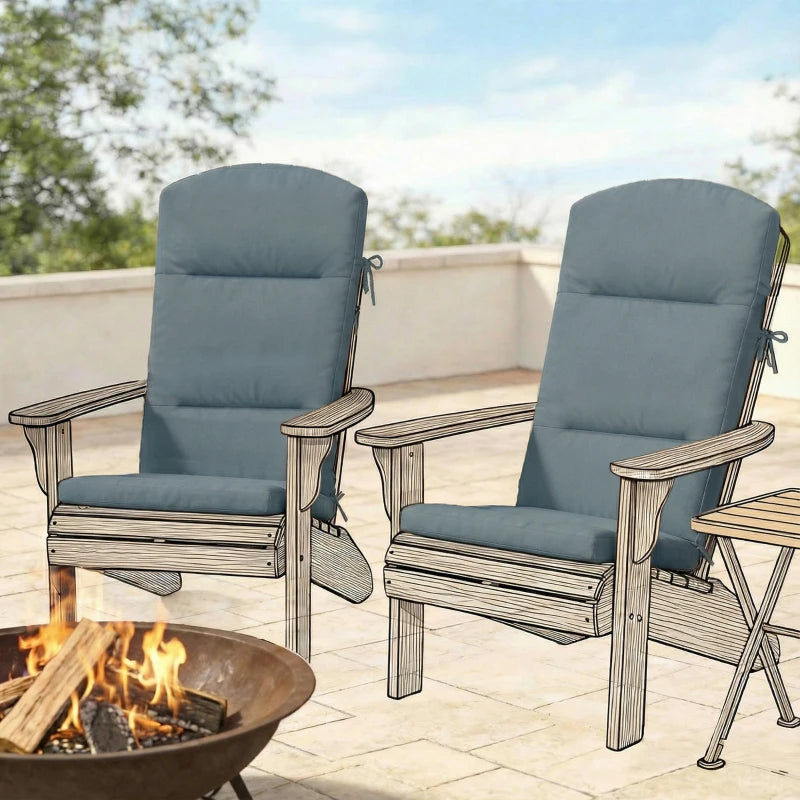 Patio Chair Cushion for Adirondack Chairs Replacement Cushion with Back and Ties, Dark Grey
