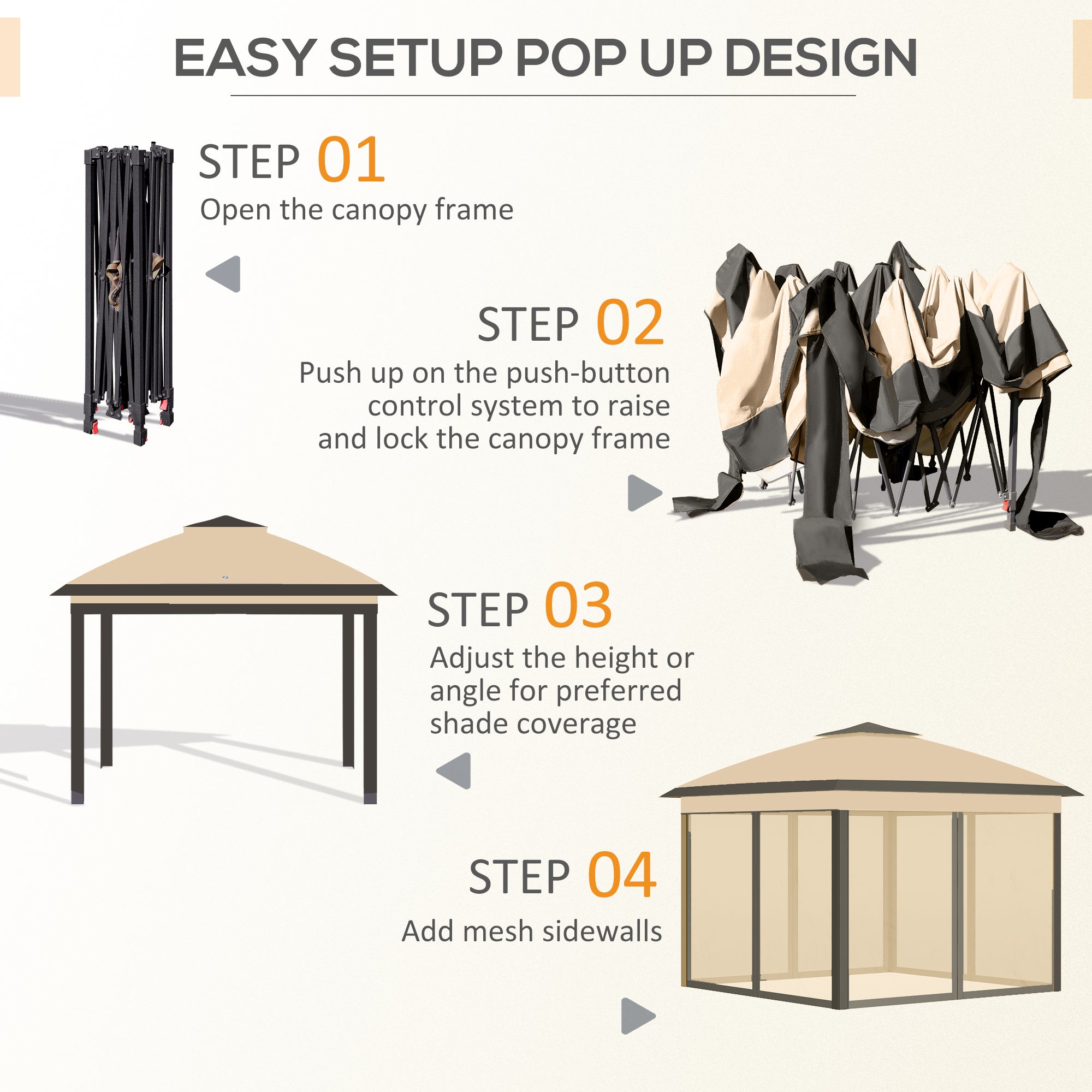 Outsunny 11' x 11' Pop Up Gazebo, Double Roof Foldable Canopy Tent with Zippered Mesh Sidewalls, Height Adjustable and Carrying Bag