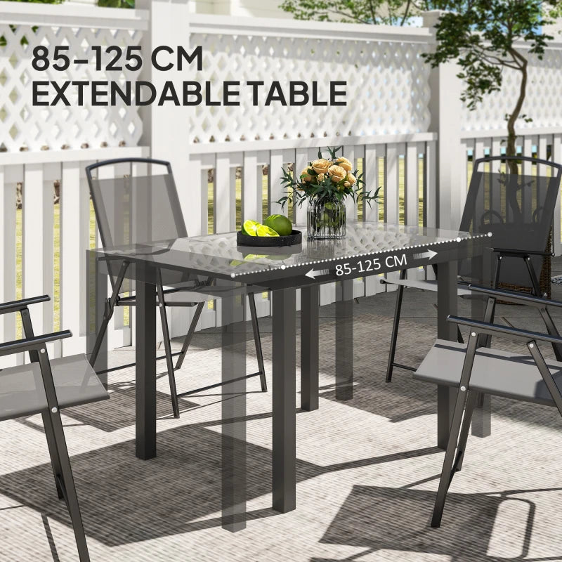 Extendable Patio Dining Table, 33.5"-49.2" Adjustable Outdoor Dining Table for 4-6 Person, with Tempered Glass Top, Metal Frame, for Lawn, Garden, Dark Grey
