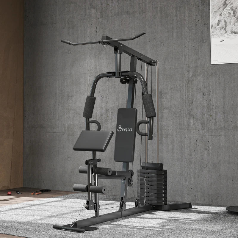 Soozier Multi-Exercise Home Gym Station with 99lbs Weight Stack, for Full Body Workout