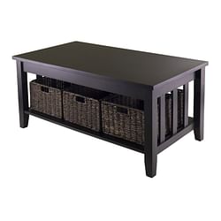Mission Style Dark Wood Coffee Table with 3-Folding Storage Baskets - Free Shipping