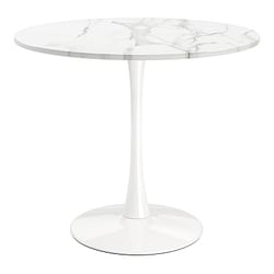 Modern Classic 35-inch Round Pedestal Dining Table Marble Top with White Base - Free Shipping