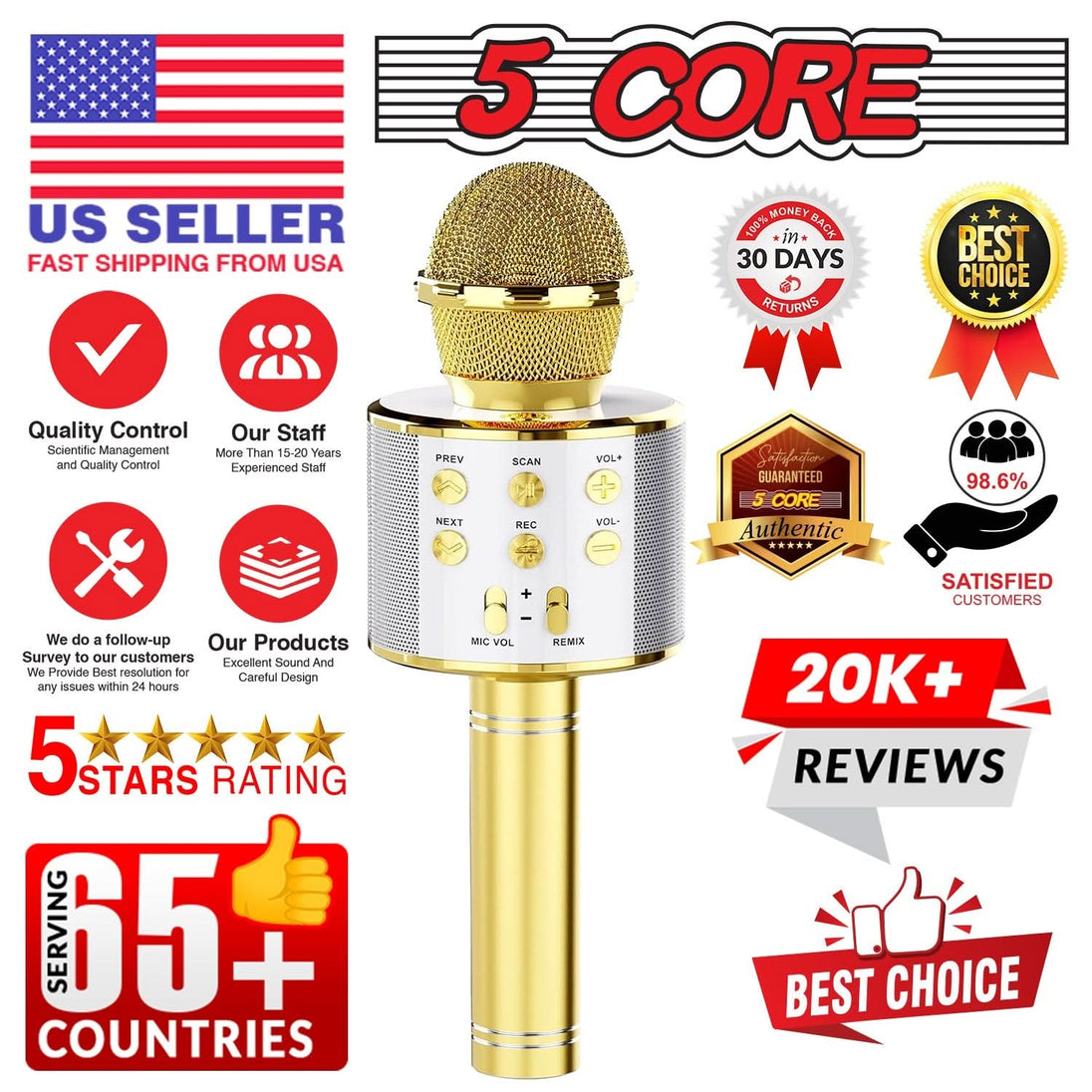 5Core Wireless Karaoke Microphone Bluetooth Mic Portable Handheld Microfonos Inalambricos