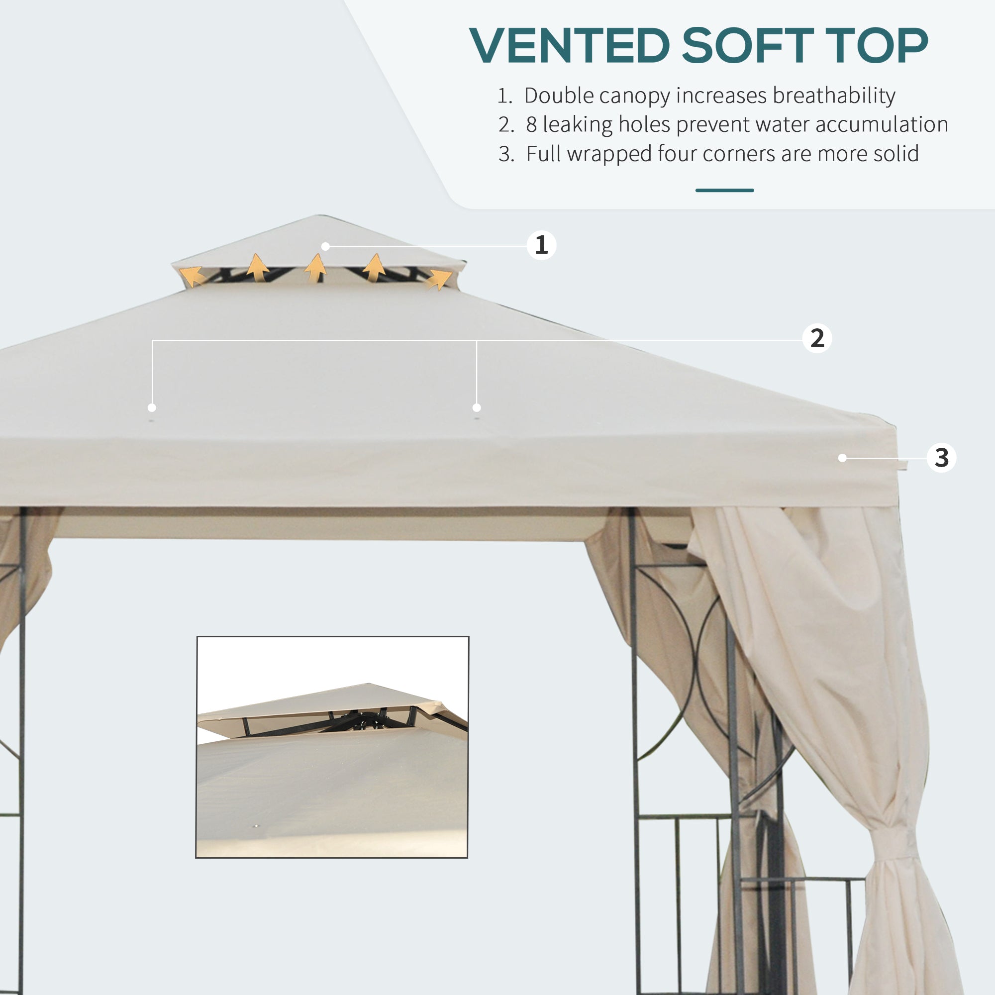 Outsunny 10'x10' Soft-top Patio Gazebo Canopy Shelter Backyard Tent with Double-tier Roof, Pavilion Sidewalls, Cream White