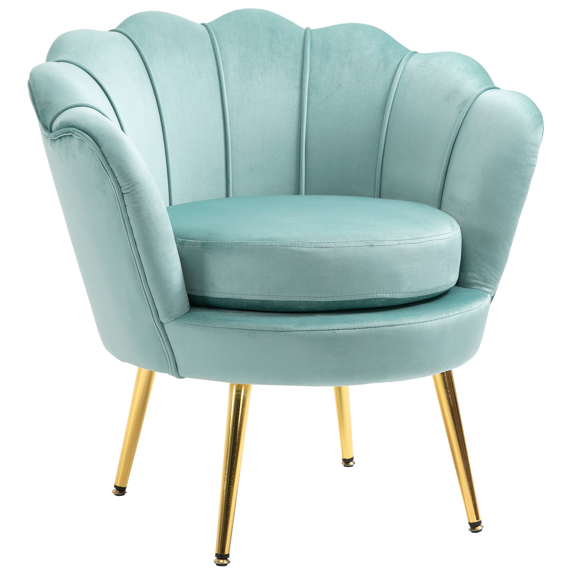 HOMCOM Velvet-Touch Fabric Accent Chair Modern Leisure Club Chair with Gold Metal Legs Green for Bedroom