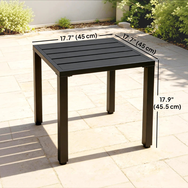 Metal Outdoor Side Table, 45.5 cm Square Patio Side Table, Small Accent Table for Garden, Poolside, Black