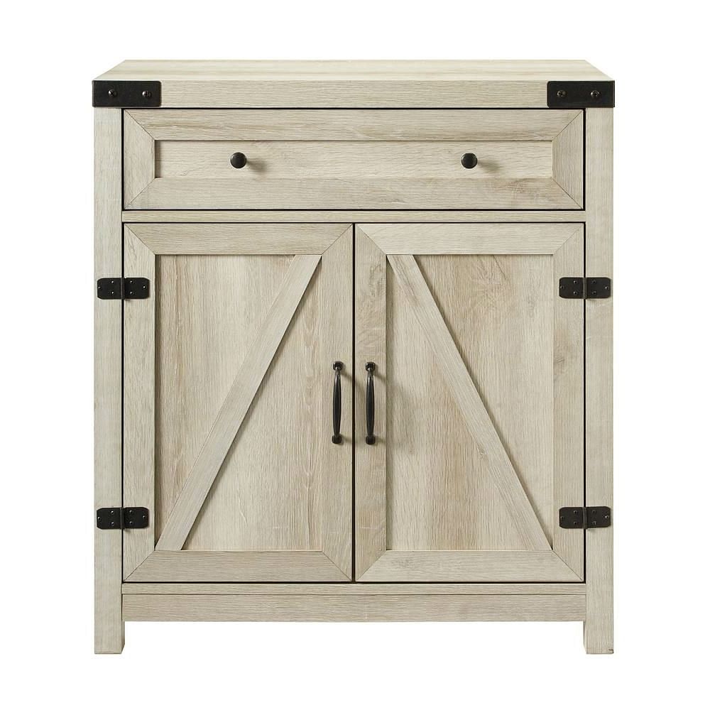 Rustic Farmhouse Barn Door Accent Storage Cabinet White Oak - Free Shipping