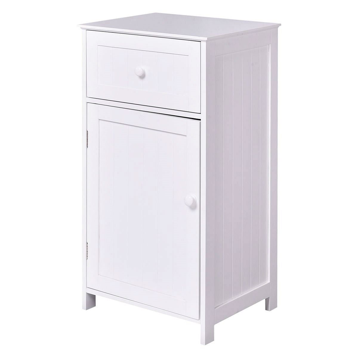 White Wood Bathroom Storage Floor Cabinet with Water Resistant Finish - Free Shipping