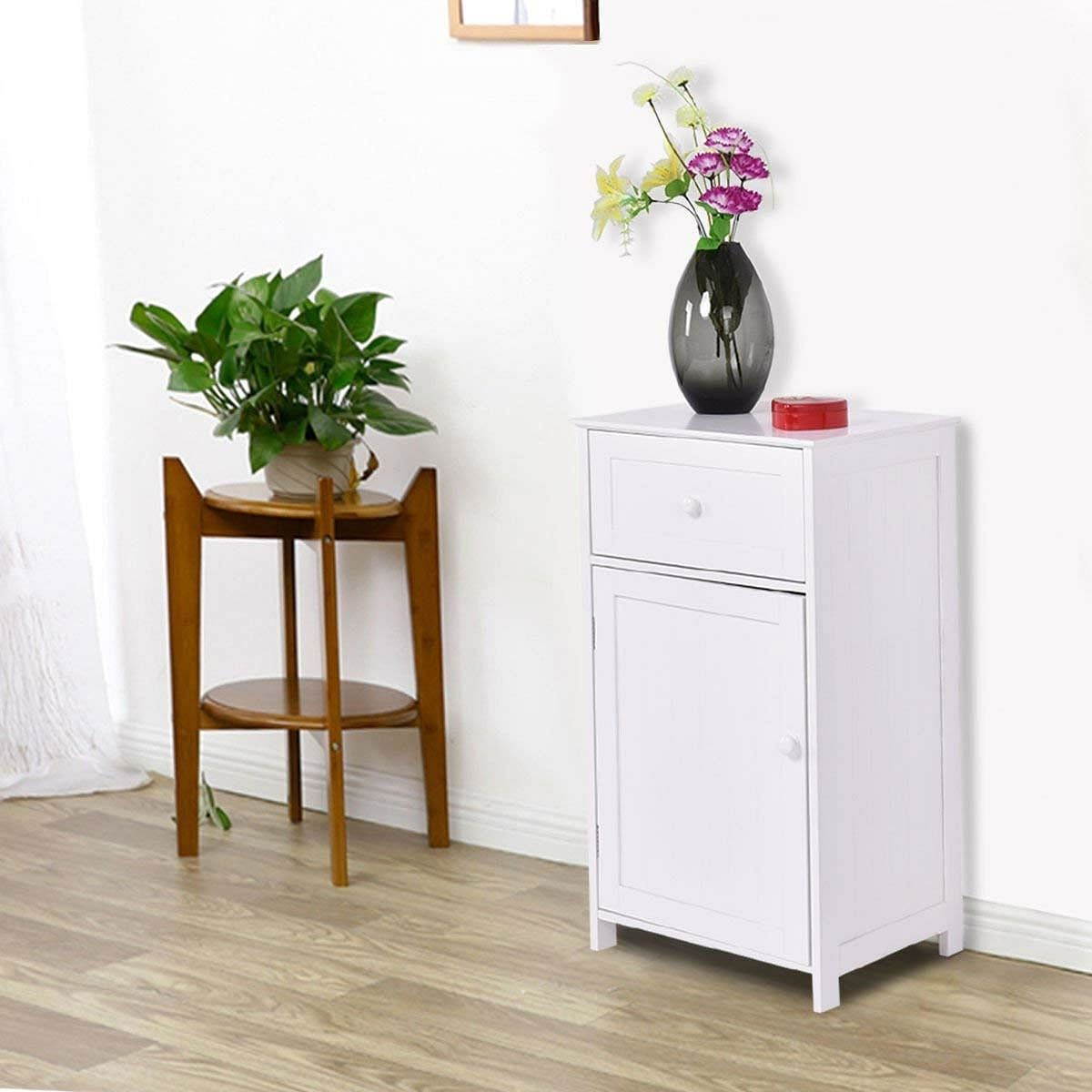 White Wood Bathroom Storage Floor Cabinet with Water Resistant Finish - Free Shipping