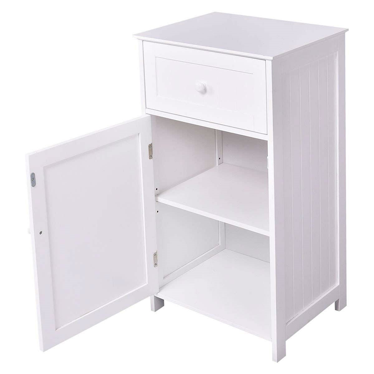 White Wood Bathroom Storage Floor Cabinet with Water Resistant Finish - Free Shipping