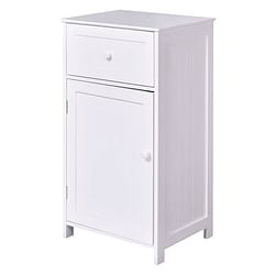 White Wood Bathroom Storage Floor Cabinet with Water Resistant Finish - Free Shipping