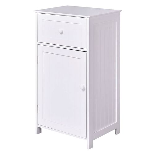 White Wood Bathroom Storage Floor Cabinet with Water Resistant Finish - Free Shipping