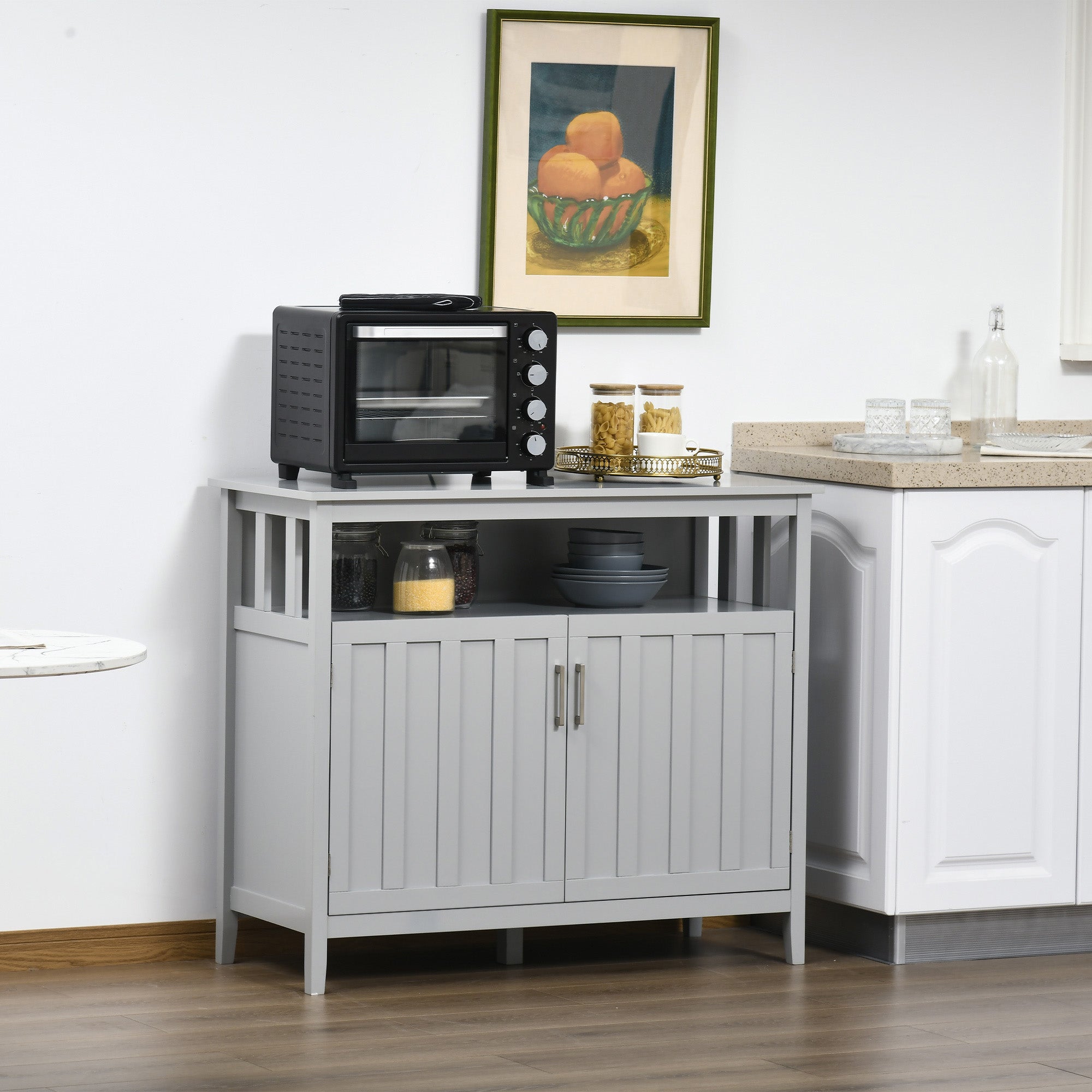 HOMCOM Grey Wall-Mounted Buffet Cabinet: Sideboard Bar Cabinet with Adjustable Shelves, 2 Doors for Kitchen, Dining Room, 41.75"W