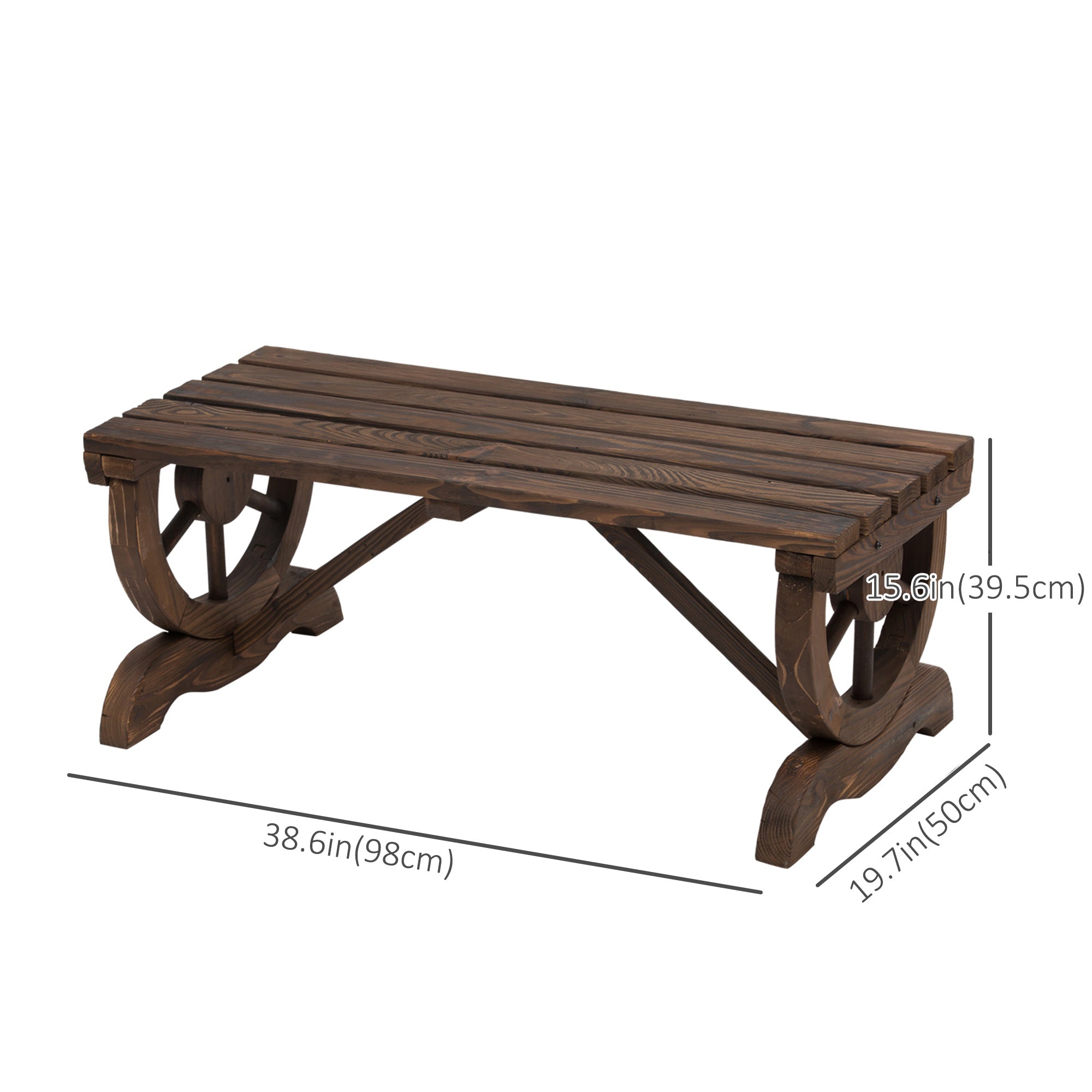 Outsunny Rustic Wooden Wheel Outdoor Garden Bench 2-Person Unique Design Durable Construction